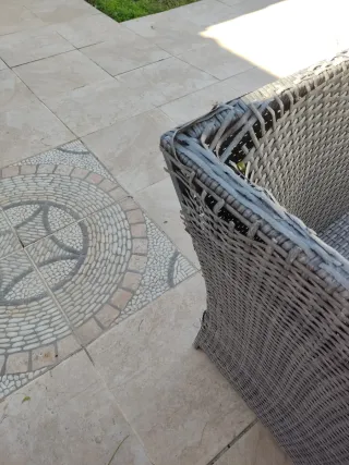 REBAJADO Conjunto mesa y sillón jardín ratán gris