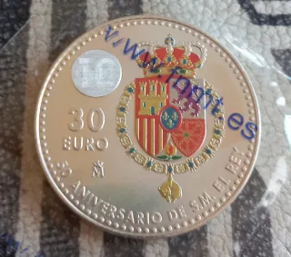 Moneda 30 Euro Plata Aniversario Rey. No envío