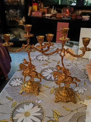 Candelabros Bronce Antiguos Jinetes