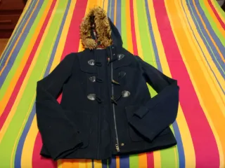 Abrigo paño azul marino con capucha