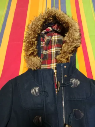 Abrigo paño azul marino con capucha