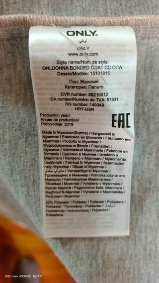 Abrigo rosa ONLY Talla L