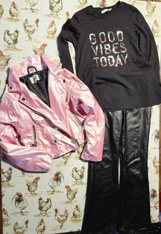 Completo bambina: chiodo, maglia e pantaloni