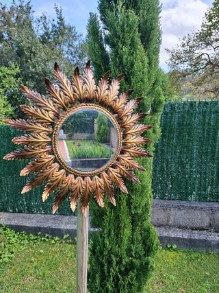 Specchio in ottone a forma di sole anni '60