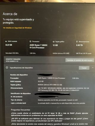 PC RTX 3060 32GB Ram Ryzen 7 3800 1TB SSD Gaming