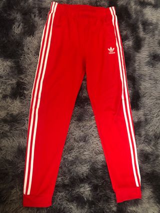 Pantalón Adidas Rojo Rayas Blancas