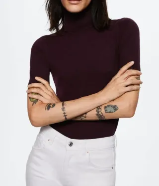 Jersey Mango cuello vuelto granate