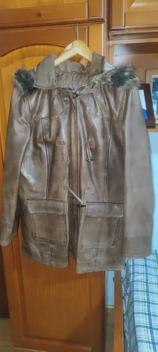 Cazadora de piel mujer marrón