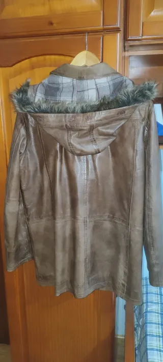 Cazadora de piel mujer marrón