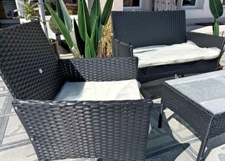 BLACK FRIDAY! Terraza Ratán Negro Cojines Blancos