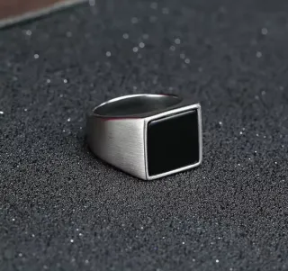 Anillo Sello Acero Inoxidable Negro Hombre