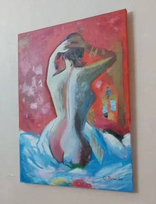 Pintura Mujer de espalda, lienzo óleo.