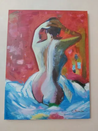 Pintura Mujer de espalda, lienzo óleo.