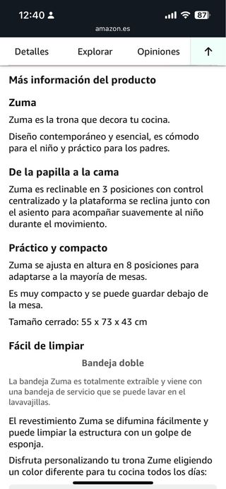 Trona Reclinable 3 Posiciones, para muy bebes!