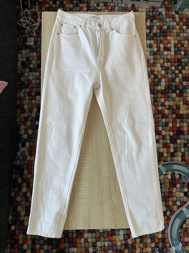 Pantalón recto talle alto Pull&Bear blanco