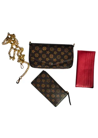 Bolso marrón, cartera y tarjetera, bolso elegante