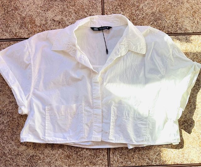 Camisa Zara Blanca Manga Corta Talla M