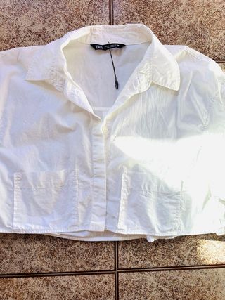 Camisa Zara Blanca Manga Corta Talla M
