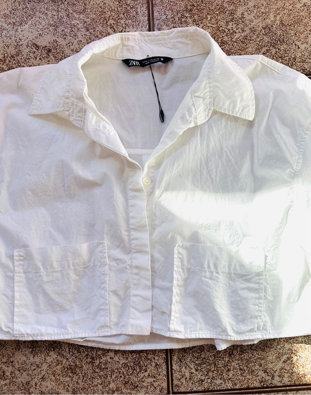 Camisa Zara Blanca Manga Corta Talla M