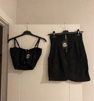 Conjunto fiesta top y falda brillo