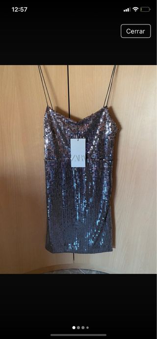 Vestido Zara lentejuelas fiesta plateado