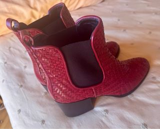 Botines Pons Quintana Piel Trenzada Rojo Talla 38