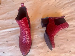 Botines Pons Quintana Piel Trenzada Rojo Talla 38