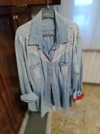 Camicia jeans donna con pizzo