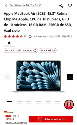 Apple MacBook Air 15 2025 M4 Azul PRECINTADO