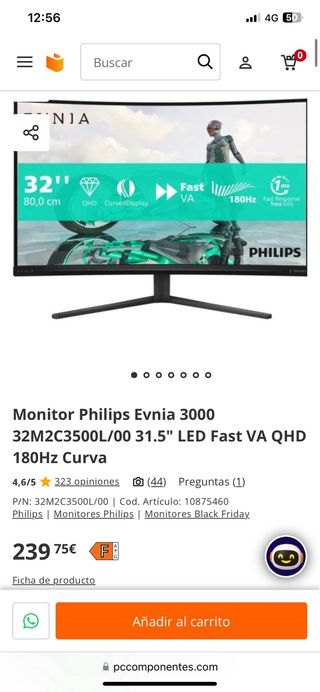 Monitor Philips 32 QHD Curvo 180Hz