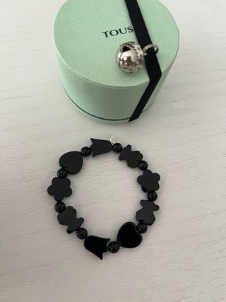 Pulsera Tous Corazón Flor Oso Tulipán Negra