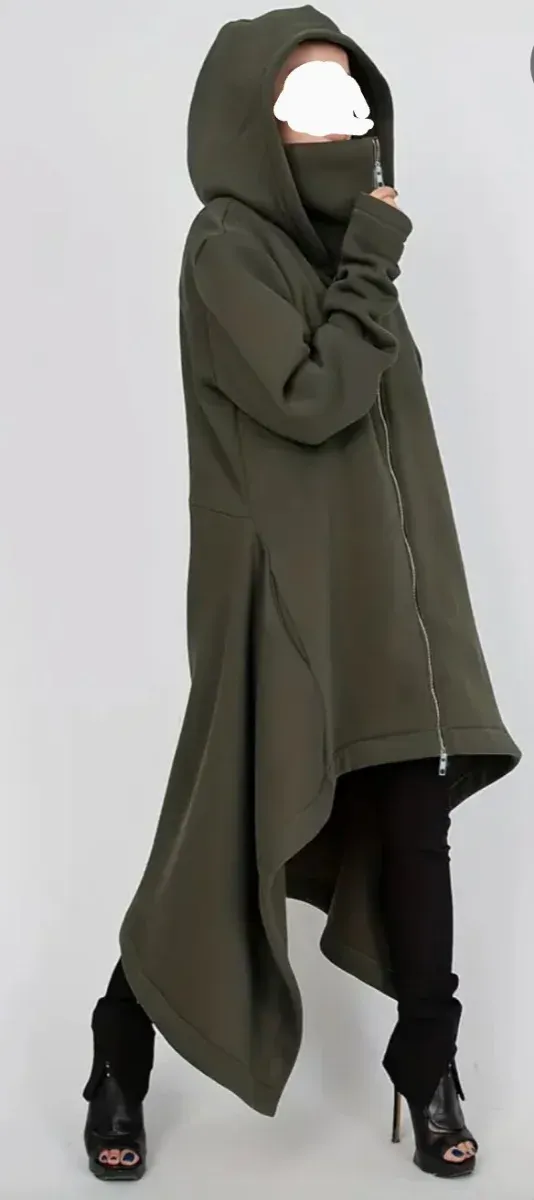 Abrigo sudadera asimétrico con capucha, verde mili