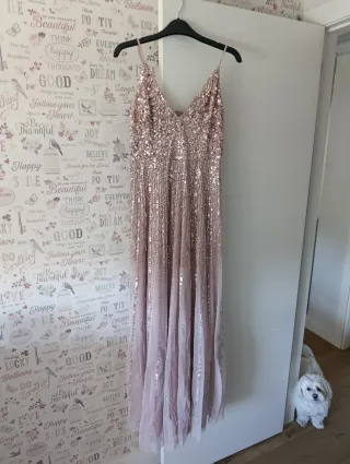 Vestido de fiesta lentejuelas rosa y dorado