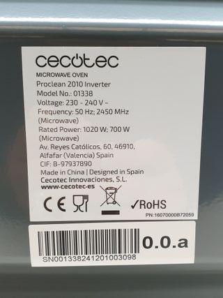 Microondas Cecotec ProClean 2010 Inverter