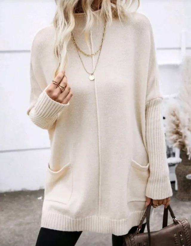 Jersey largo beige mujer