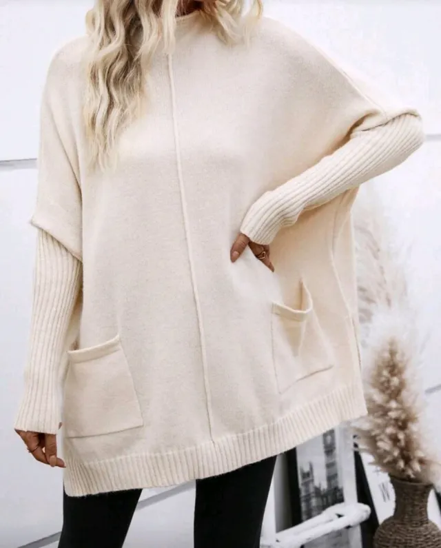 Jersey largo beige mujer