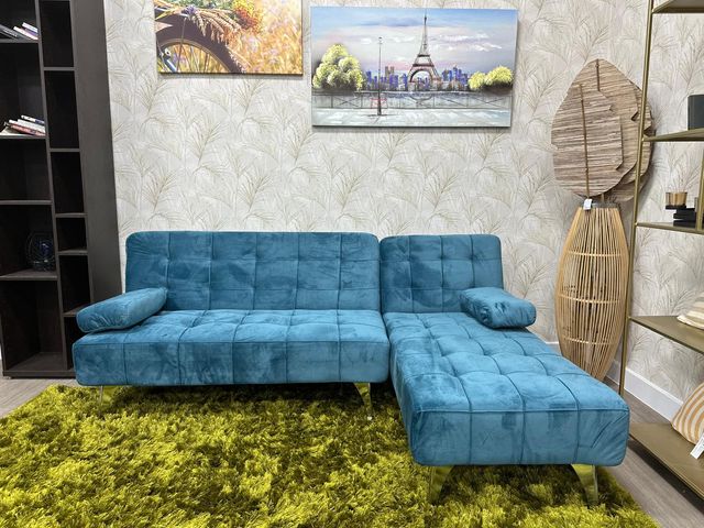 Sofá Cama Azul Terciopelo