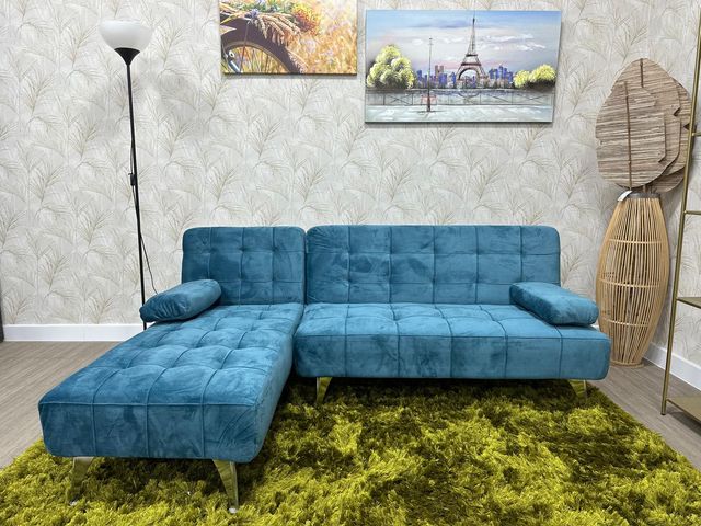 Sofá Cama Azul Terciopelo