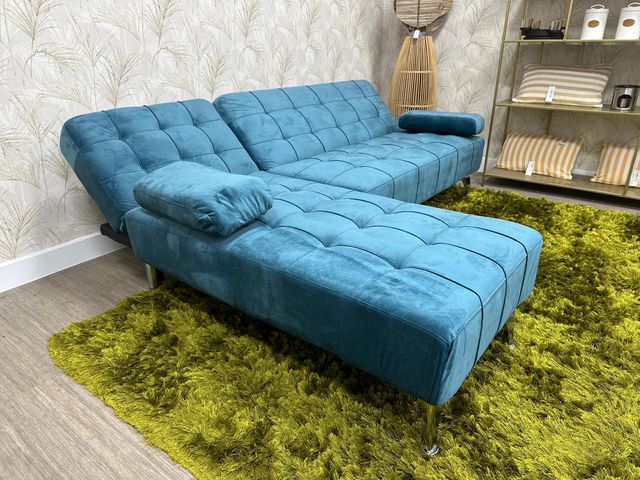 Sofá Cama Azul Terciopelo
