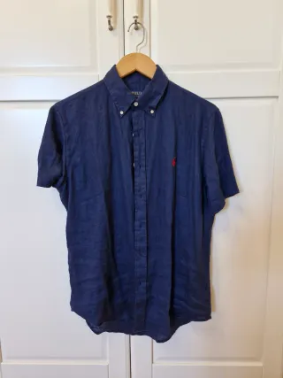 Camisa Polo Ralph Lauren Manga Corta Lino Azul