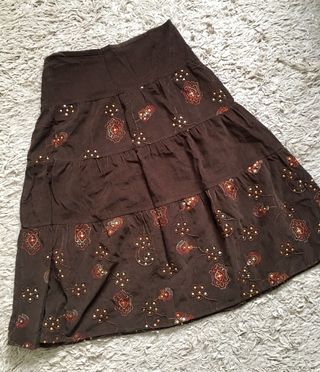 Falda 46 midi marrón pana lentejuelas