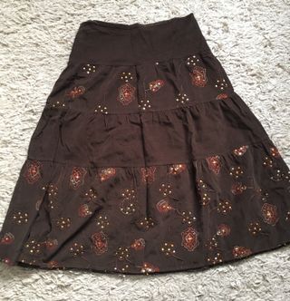 Falda 46 midi marrón pana lentejuelas
