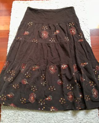 Falda 46 midi marrón pana lentejuelas