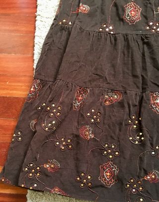 Falda 46 midi marrón pana lentejuelas