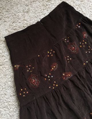 Falda 46 midi marrón pana lentejuelas