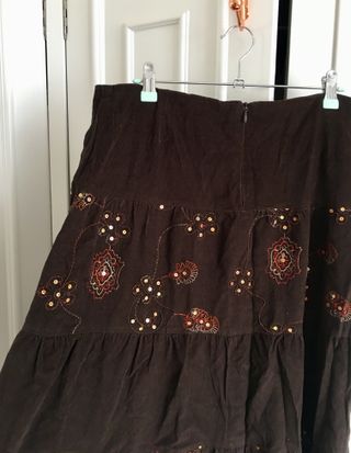 Falda 46 midi marrón pana lentejuelas