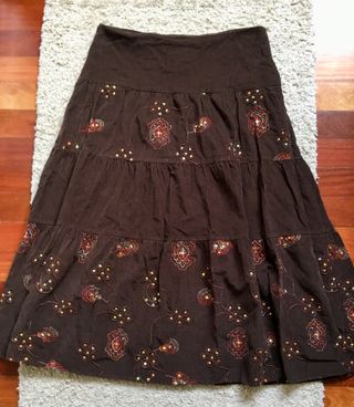 Falda 46 midi marrón pana lentejuelas