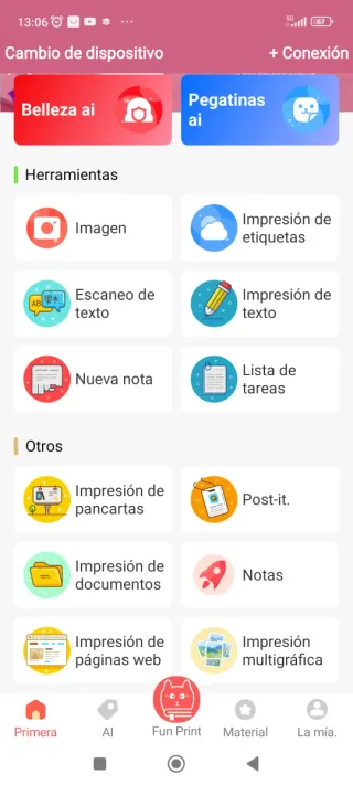 Mini impresora portátil con cara de gato
