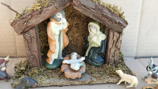 Belén Navidad Figuras Plástico Madera