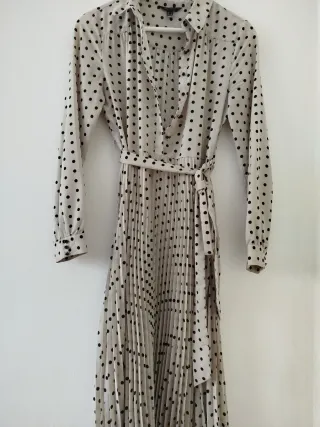 Vestido camisero lunares beige y negro